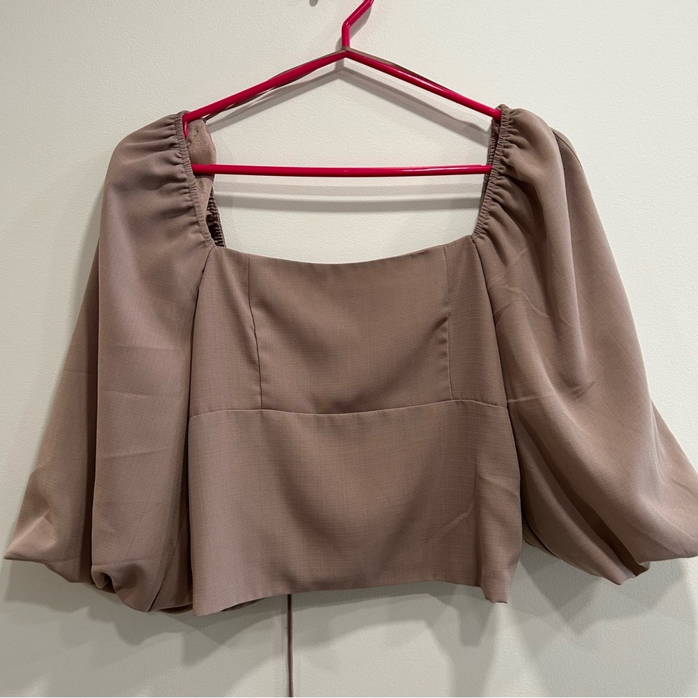 Tan Puff Sleeve Open Back Blouse